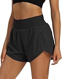 SAFWAK Women's High Waist Athletic Shorts Quick Dry Sporty Workout Running Shorts for Women with Zipper Pocket Black, S