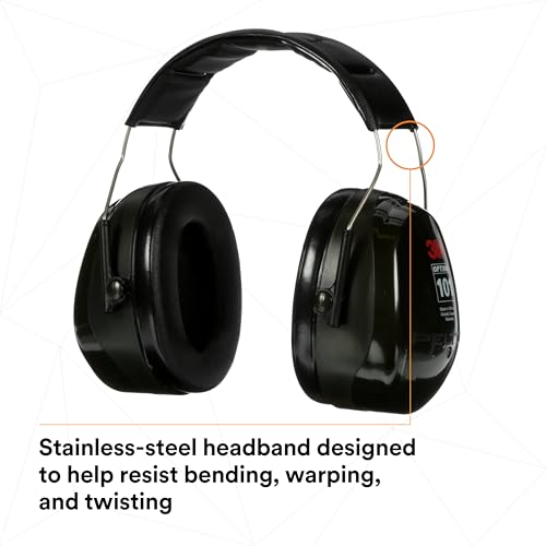 Image of 3M PELTOR Hearing Protection Optime 101 Earmuffs, Over the Head, H7A, 25 dB NRR, Adjustable Earcups, E-A-Rfit Compatible, Stainless Steel, Pack of 1, Black /Red