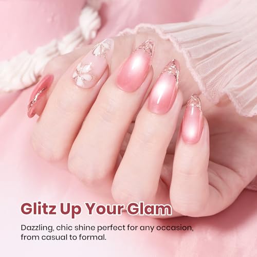Image of Beetles Rosy Shimmer Pink Cat Eye Gel Nail Polish - 15ML Full Size Glass Pink Glitter Cat Eye Spring Gel Polish Magnetic Shimmer Effect Soak Off UV Nail Art Design Salon DIY Manicure Gift for Women