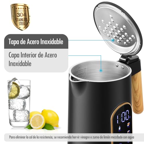 Miniatura 5 de Forme Hervidor Eléctricos De Acero Inoxidable 1,7 L Selección De Temperatura De 40-100 C Led Indicador Digital De Temperatura I Función De Mantener Caliente Tetera I Cristal Hervidora Libre De Bpa