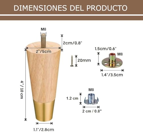 Patas de madera de 10 cm con puntas doradas para renovar sofás y cómodas de forma elegante 3