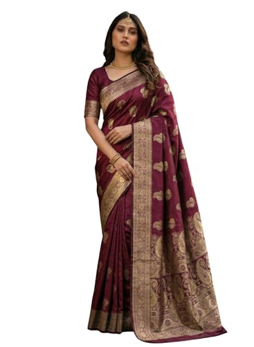 Image of C J Enterprise Women's Pure Soft Silk Saree With Blouse Piece For Wedding (KeriLichi)