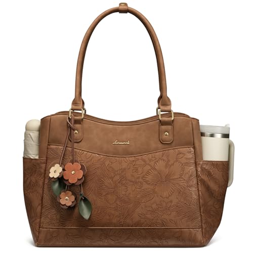 Image of LOVEVOOK Laptop Bag for Women, Original Vintage Work Tote Bag Computer Office Teacher Bag with Flower Pendant
