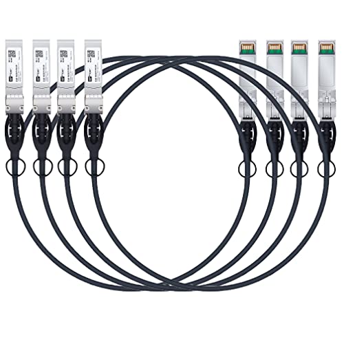 H!Fiber.com 4 Pack SFP+ Cable, 10G SFP+ DAC, 1M(3.3ft), Passive Direct Attach Copper Twinax Cable for Cisco SFP-H10GB-CU1M, Ubiquiti UniFi UC-DAC-SFP+, Meraki, Mikrotik, Intel, Fortinet