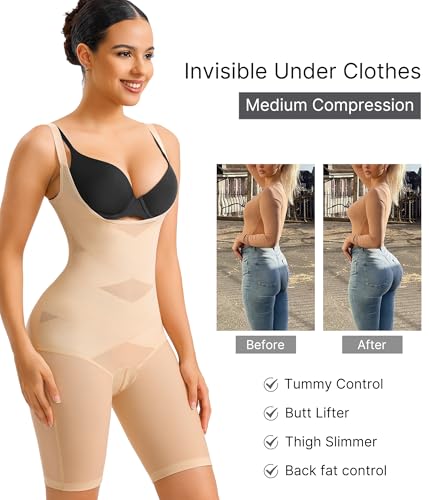 Image of Nebility Tummy Control Shapewear Bodysuits Open Bust Full Body Shapewear Seamless Faja Body Shaper