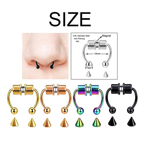 Gemvan Anel Falso Magnético Inoxidável Ferraduras Não Perfurantes, Ouro rosa