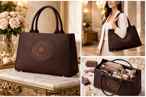 Image of Women's Leather Tote Bag | Structured for Office, Casual, Party & Formal Use | Stylish Shoulder Carry Tote (Black)