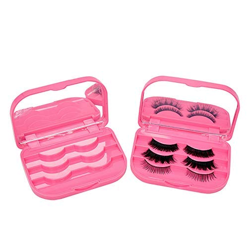 Yiqiyi Cosmetic Case Empty Eyelashes Storage Case With Makeup Mirror Holder Box Fake Eyelash Packing Travel Storage Case Eyelashes Bag(Rose Pink) #TOP5
