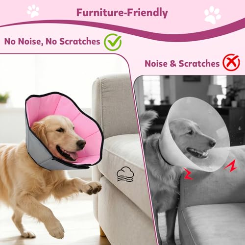 Image of Soft Dog Cone Collar After Surgery: Long Alternative Comfortable Comfy Fabric Recovery Shame Elizabethan Stop Licking Small Medium Large Dogs (Pink, S)