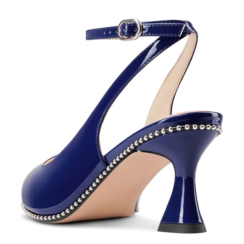 Image of NobleOnly Womens Slingback Heels Beaded Pumps Ankle Strap Pointed Toe Kitten Heels Dress Shoes 2.6 Inches