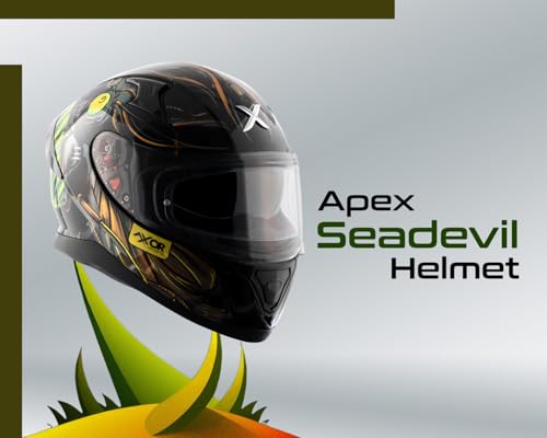 Image of Axor Apex Seadevil ISI ECE DOT Certified Full Face Dual Visor Helmet for Men and Women with Pinlock Fitted Outer Clear Visor and Inner Smoke Sun Visor Black Gold(XL)