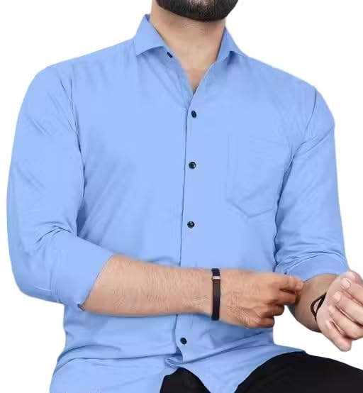 Image of Men Plain Collared Casual Shirt Comfortable Breathable Regular Fit Modern Stylish Everyday Office Outfit