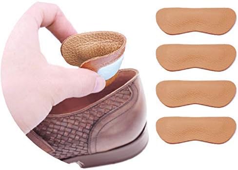 Leather Heel Grips Liner Cushion Inserts for Shoes Too Big,Shoe Pads for Shoes Too Big, Improved Shoe Fit and Comfort,8 Pairs 0.2 inch Thick (Khaki)