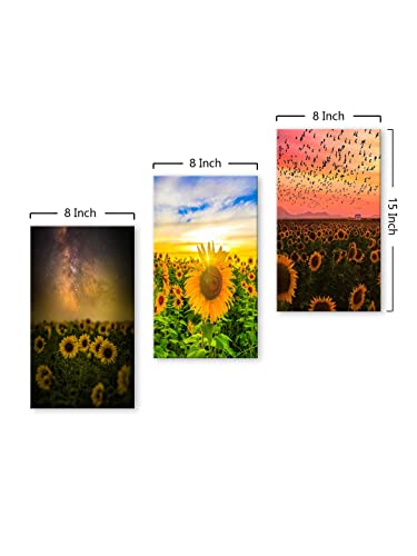 Image of 999STORE The Rising Sun Over Sunflowers home room decor framed stylish modern wall frames hanging items for living (Set of 3 Panels Paper Print 24X15 Inches) MDF3Frames021