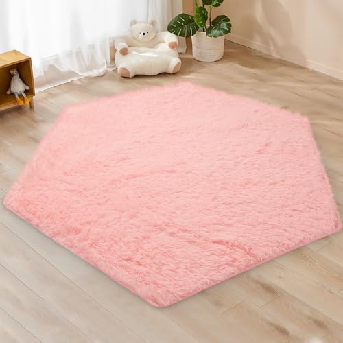 Monobeach Pink Kids Rug, 55"x47", Hexagon Nursery Play Mat