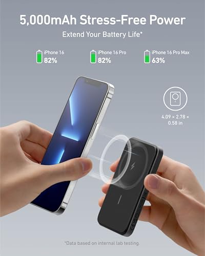Anker 621 Magnetic Portable Charger (MagGo), 5,000mAh Wireless Power Bank with USB-C Cable, Magsafe-Compatible Battery Pack for iPhone 16 /15/14/13/12 Series