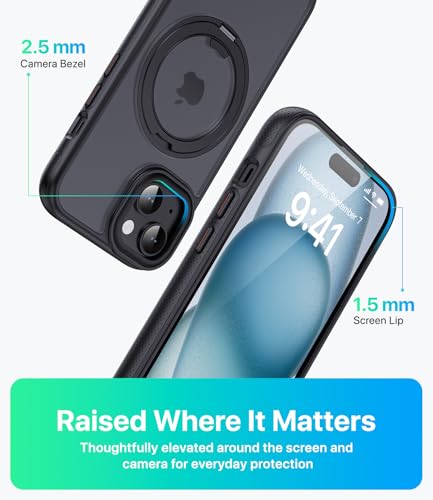 Image of for iPhone 15 Case, Compatible with MagSafe, Slim Shockproof Military-Grade Rugged Protective Case with Stand, Camera Control, Comfort Grip (A-Black, iPhone 15)
