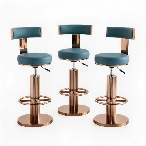 Image of Adjustable Swivel Bar Stools Set 3 Kitchen Counter Height Stools | 360 Swivel, 25.6 inch-29.5 inch Adjustable, Leather Thick Cushion, Stainless Steel Frame, 350 lbs Capacity, Gold