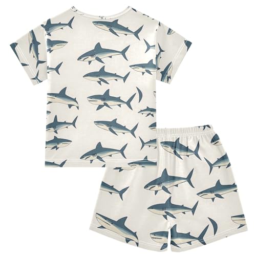 ALAZA Shark Cute Cartoon Pajamas Set Short Sleeve Cotton Sleepwear Summer Pjs 2 Piece 5-14Y2