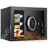 1.3 Cub Small Safes for Home Use Fire and Water Proof, Anti-Theft Digital Security Safe Box With Combination Lock, Smart Alarm System & Removable Shelf, Anti-Theft Fireproof Safe for Cash Documents