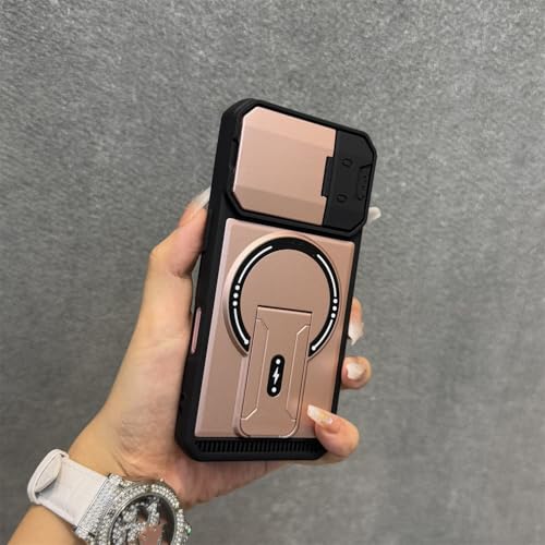 Protection magnétique iPhone 15 Pro Max rose antichoc antichute avec support arrière pliable