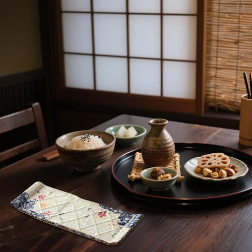 Plato cerámico rectangular estilo japonés de 10 pulgadas miniatura 7