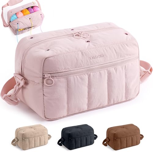 Image of MYBAGZIGN Crochet Bag Organizer for Yarn & Hooks, Large Capacity Yarn Storage Bag with Yarn Holder Holes, Portable Crochet & Knitting Bag for Crocheting on the Go, Craft Travel Bag Gifts for Women