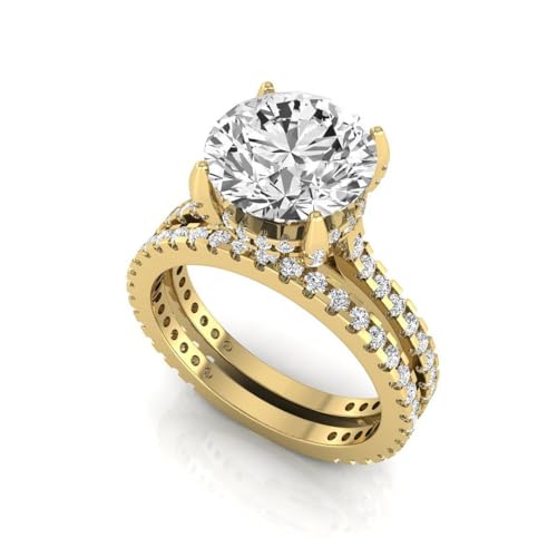 14K Gold IGI Certified 2.65 Carat Round Lab Grown Diamond (2 Ct, D, VS1) Hidden Halo Engagement Wedding Bridal Ring Set for Womens