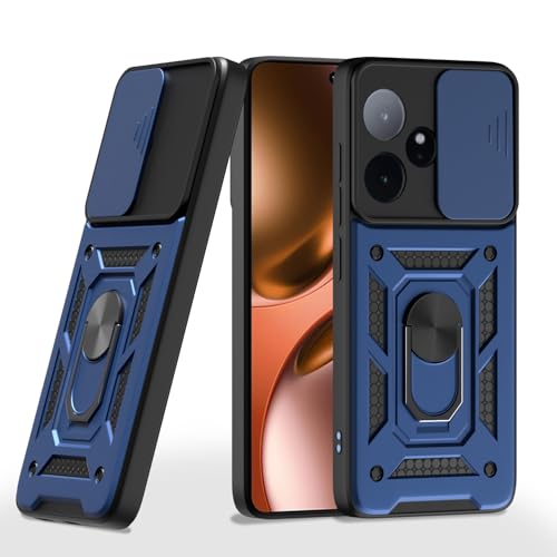 Image of Pikkme Back Cover for Realme GT 7 5G / GT 7T 5G | 360 Protection Case | Sliding Camera Shield Cover & Ring Holder Stand D10 Tough Armor Bumper Case (Blue)