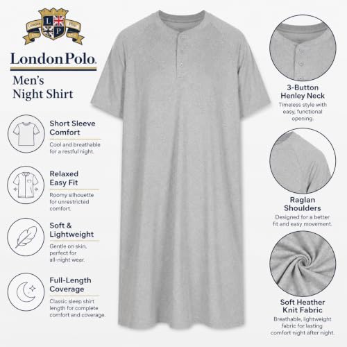 Image of Mens Nightshirt Short Sleeve Lounge, Sleep Shirt, Mens Nightshirt