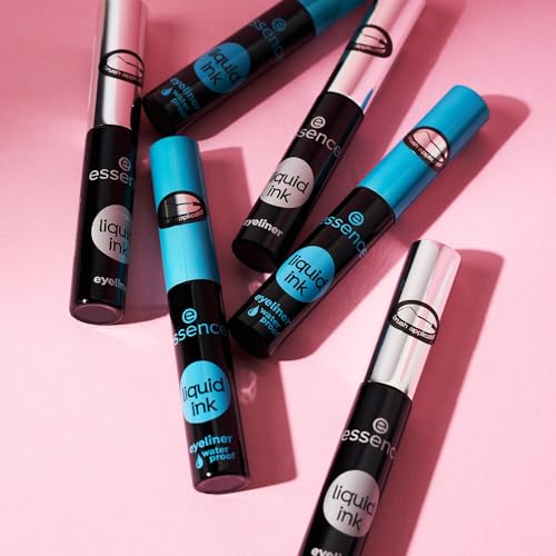 Essence cosmetics liquid ink eyeliner waterproof, Eye Liner, Nr. 01, schwarz, definierend, langanhaltend, wasserfest, vegan, ohne Parfüm (3ml)