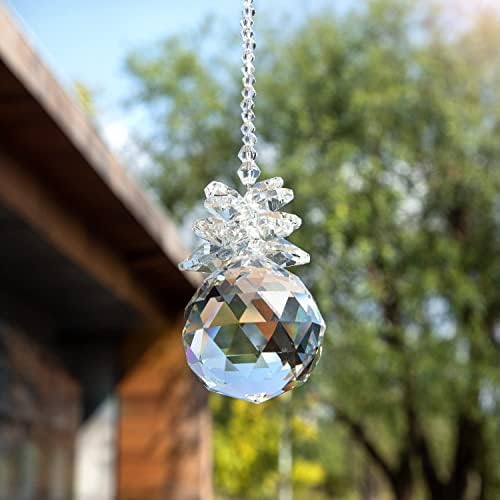Crystal Rainbow Suncatcher,Hanging Suncatcher for Window with 40mm Glass Ball Prism,Glass Sun Catcher with 26-inch Long Beads Chain