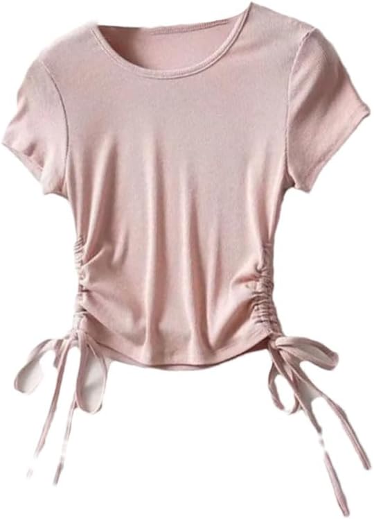 Women's Side Drawstring Pleated Slim Cropped Top