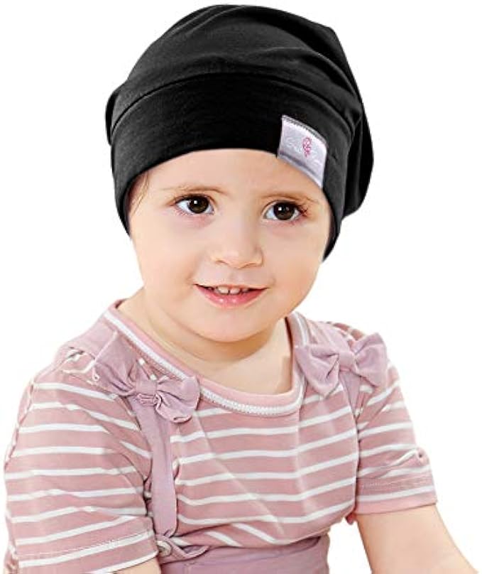 Greatremy Silky Kids Satin Lined Hair Cover Bonnet Sleep Cap,Extra Large Double Layer Adjustable Slouchy Beanie Slap Hat for Teen Child Baby Girl Boy Infant Toddler Natural Curly Hair Sleeping （Black）