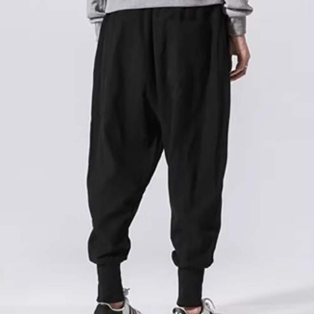 Męskie spodnie do biegania, lniane spodnie, spodnie dresowe z niskim krokiem, slim fit, spodnie haremowe hip-hopowe z kieszeniami