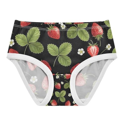Underwear Girls, Red Strawberries Green Leaves Toddler Girl Panties, Cotton Underwear Girls, 2T–8 Years