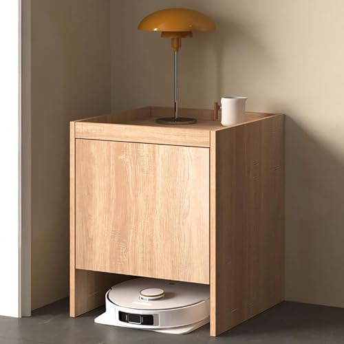 Meuble de Rangement Caché pour Aspirateur Robot, Armoire avec Portes et Tiroirs, Table d'Appoint en Bois, Étagère Indépendante pour Maison ou Bureau(Brown,H65cm/25.6in)