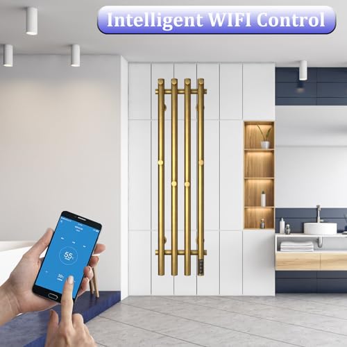 Miniatura 3 de Esop Radiador Toallero Eléctrico Baño Oro Cepillado 100 W Radiador Calienta Toallas De Toallero, 950x257 Mm Wifi Inteligente De Temperatura Constante Toallero Calentado Para Baño, Con 8 Ganchos