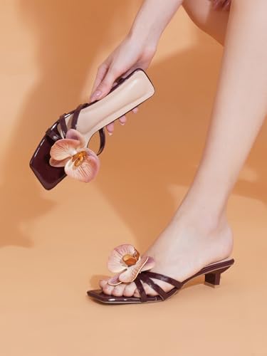 Image of TRYME Floral Embellished Slip-On Kitten Heel Sandals for Women & Girls|Comfortable Light Weight Open Toe Sandals