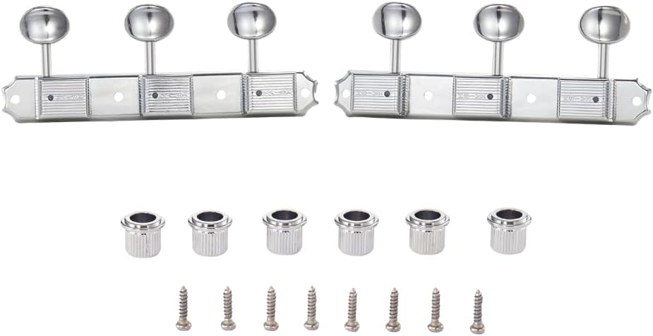 Premium 3-per-side On-a-Plate 3x3 Vintage Guitar Tuners Tuning Machines Tuning Keys for Gibson/Epi LP JR Metal Oval Button Chrome
