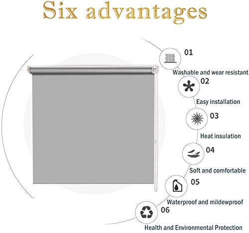 Luckup 100% Blackout Waterproof Fabric Window Roller Shades Blind Thermal Insulated Uv Protection For Bedrooms Living Room Bathroom The Office Easy To Install 33" W X 79" L(Grey) #TOP4