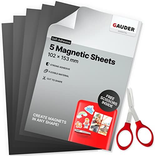 GAUDER Magnetic Sheets Self-Adhesive (10,2 cm x 15,3 cm) | Magnet Sheets | Magnetic Sheets for Crafts & more (5 pieces)