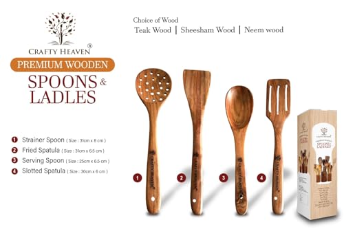 Image of Sheesham Wooden Utensil Set | Turner | Ladle and Spatuala | Wooden Spoon Set | Kitchen Utensils | Frying, Serving, Ladles, Dosa, Chapati and Rice Cooking (Set of 4)