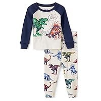 The Children's Place Baby Boys' and Toddler Long Sleeve Top and Pants Snug Fit 100% Cotton 2 Piece Pajama Set, Dino Sketches