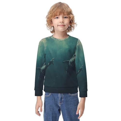 Whale And White SharkChildren's Casual Pullover Sweatshirt Loose Fit8-10Y