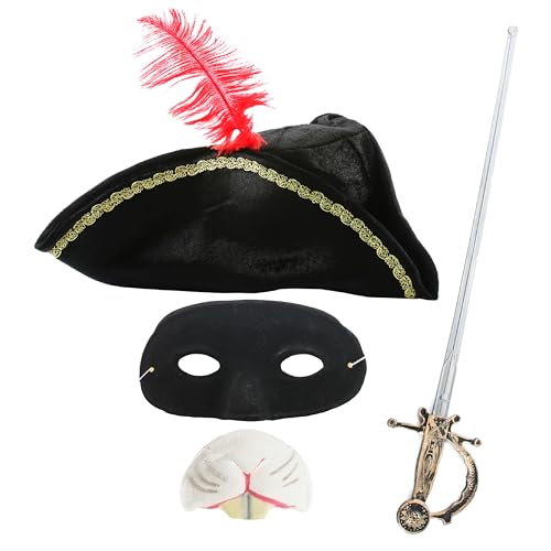 I LOVE FANCY DRESS Juego de accesorios para roedores de carretera para niños, sombrero de tricornio, máscara de ojos negra, espada y nariz de rata, perfecto para el Día Mundial del Libro