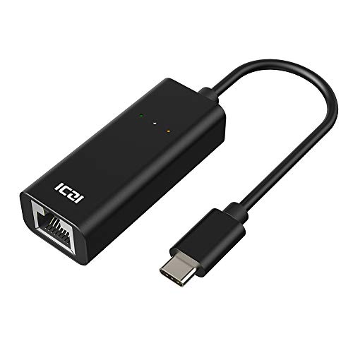USB C to Ethernet Adapter, ICZI USB Type-C Thunderbolt 3 to RJ45 Gigabit Ethernet LAN Network Adapter USB Hub, 10/100/1000 Mbps, Compatible for MacBook Pro, iPad Pro 2019, Galaxy S9 and More - Black