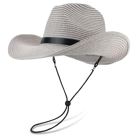 EINSKEY Straw Cowboy Cowgirl Hat for Men Women, Adjustable Sombrero Sun Hat with Shapeable Wide Brim & Detachable Chin Strap Cover