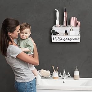 Hair Dryer Holder, Hair Tool Organizer, Rustic White Bathroom Supplies Countertop Storage and Vanity Caddy for Blow Dryer Curling Iron straightene Holder hot tools holder for vanity Hair Dryer Holder Hair Tool Organizer Rustic White Bathroom Supplies Countertop Storage and Vanity Caddy for Blow Dryer Curling Iron straightene Holder hot tools holder for vanity