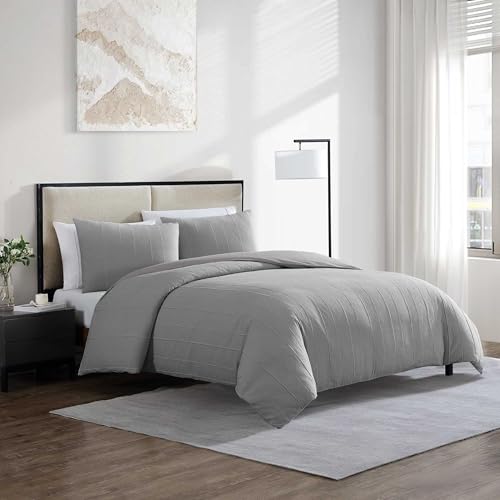Fundas de almohada Vera Wang de algodón gris Queen para juego de cama de 3 piezas suave 3